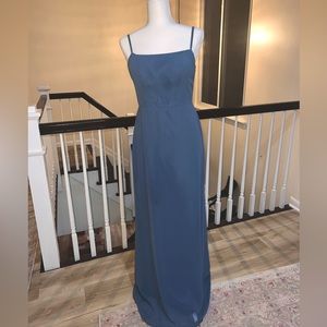 AZAZIE TWILIGHT TAYLA BLUE SPAGHETTI STRAP BRIDESMAID WEDDING GUEST LONG DRESS